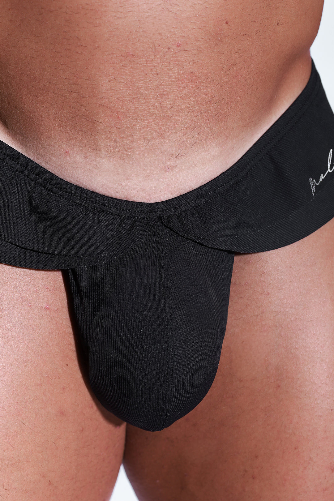 Ruffle-Trim Athletic Hybrid Swim Thong - Midnight Black