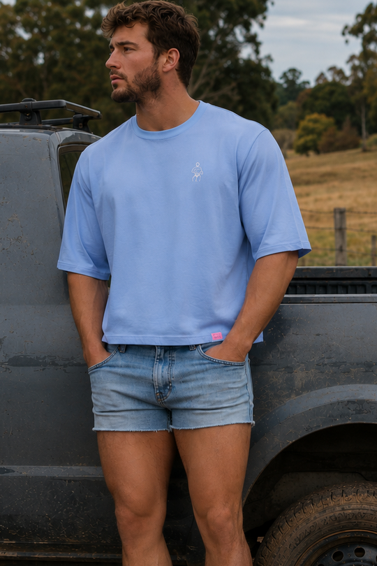 Oversized Relaxed Crop Top - Baby Blue