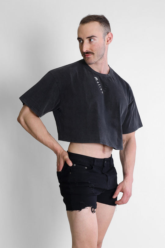 Vintage-Washed Drop-Shoulder Crop Tee - Malibu V