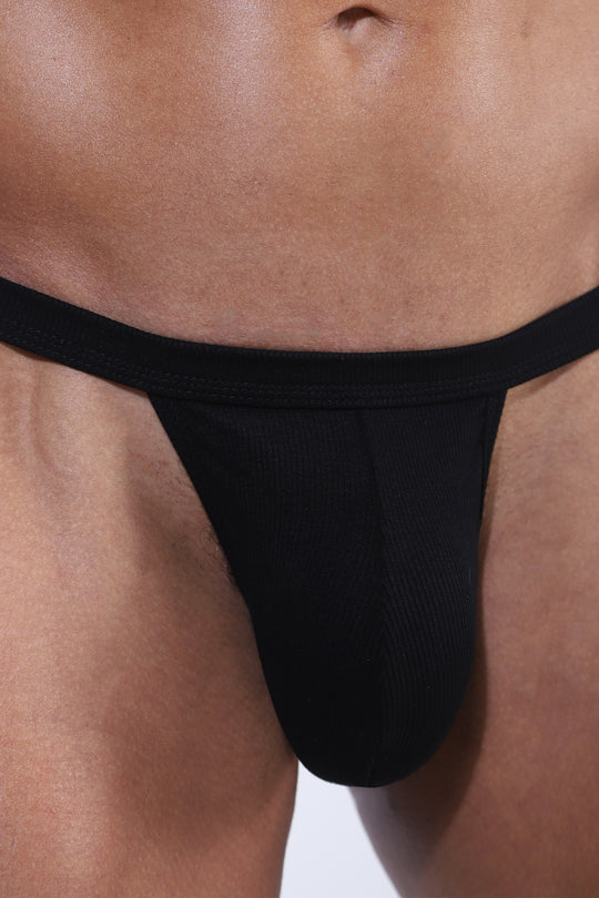 Comfy Everyday Ribbed Thong for Men - Midnight Black