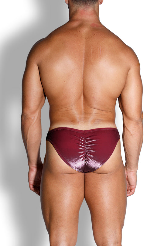 Velvety Scrunch-Butt Bikini Briefs - Maroon