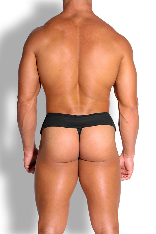 Ruffle-Trim Athletic Hybrid Swim Thong - Midnight Black