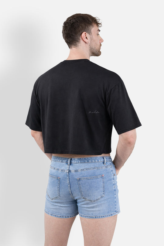 Oversized Relaxed Crop Top - Midnight Black