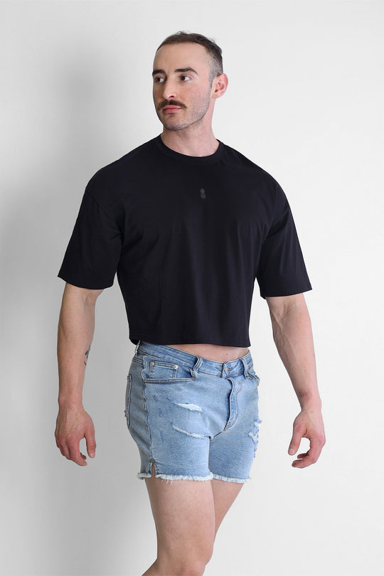 Oversized Relaxed Crop Top - Black