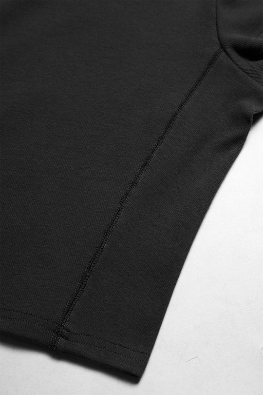 Cap Sleeve Rib Knit Crop Top - Black