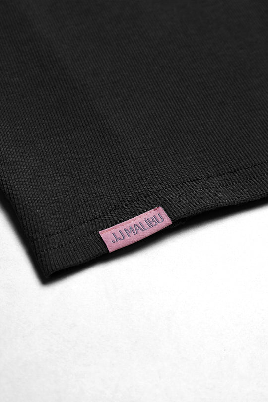 Cap Sleeve Rib Knit Crop Top - Black