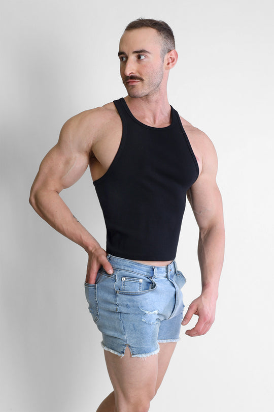 Scooped Racer V Tank Top - Black