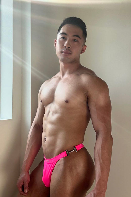 Luster Metal Accent G-String Swim Thong - Neon Pink