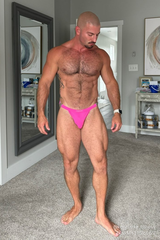 Luster Metal Accent G-String Swim Thong - Neon Pink