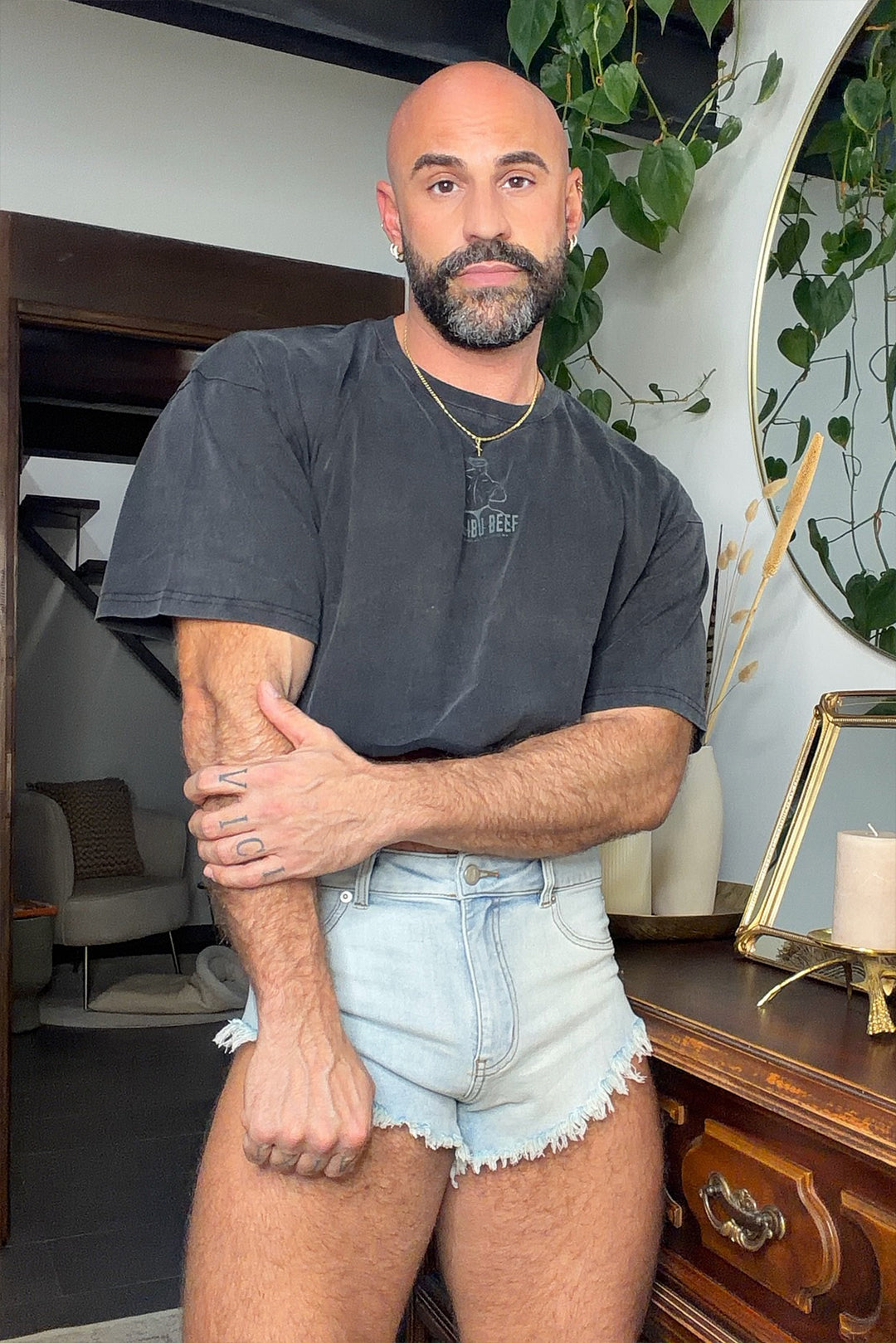 Vintage-Washed Drop-Shoulder Crop Tee - Beefcake