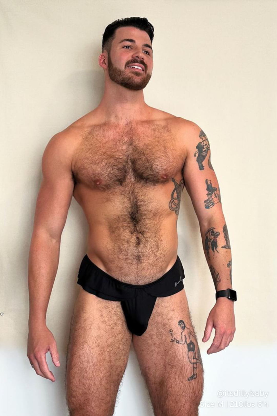 Ruffle-Trim Athletic Hybrid Swim Thong - Midnight Black